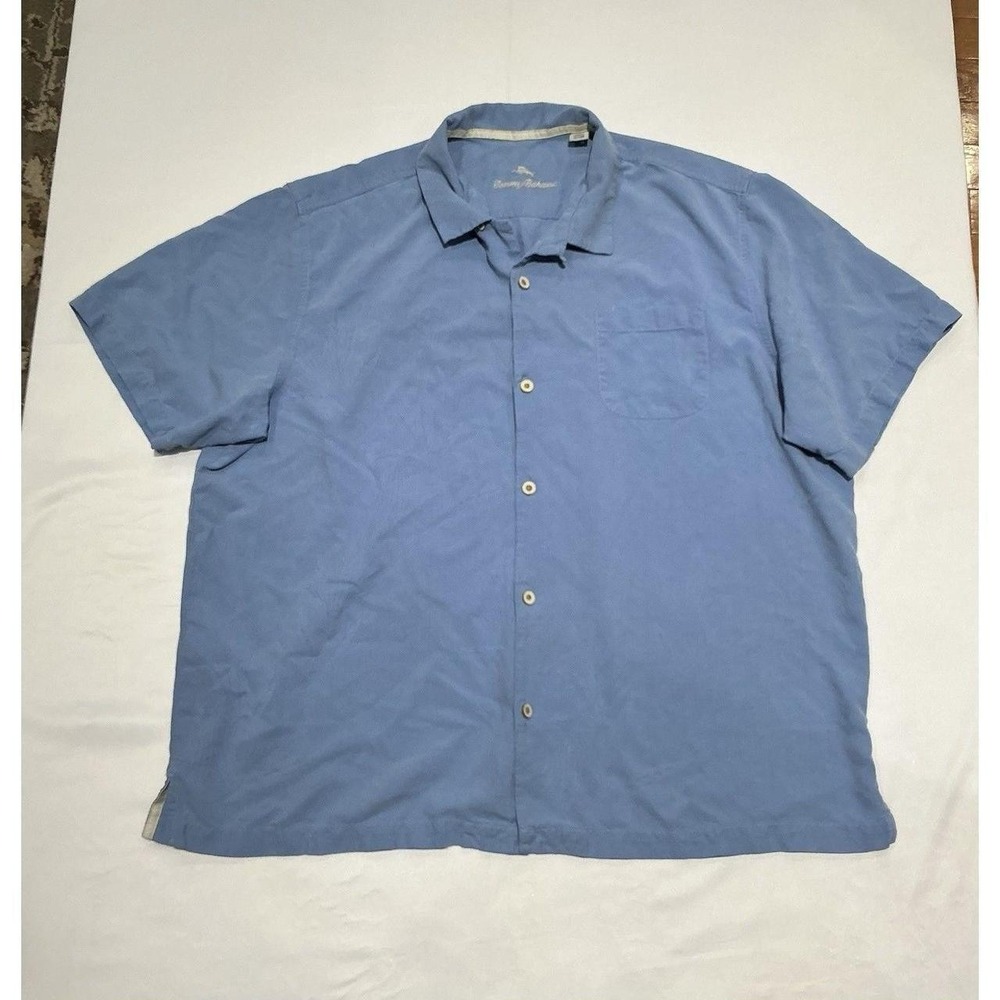 Tommy Bahama Textured Shirt Mens XXXL Blue Summer Vacation 100% Silk Beach